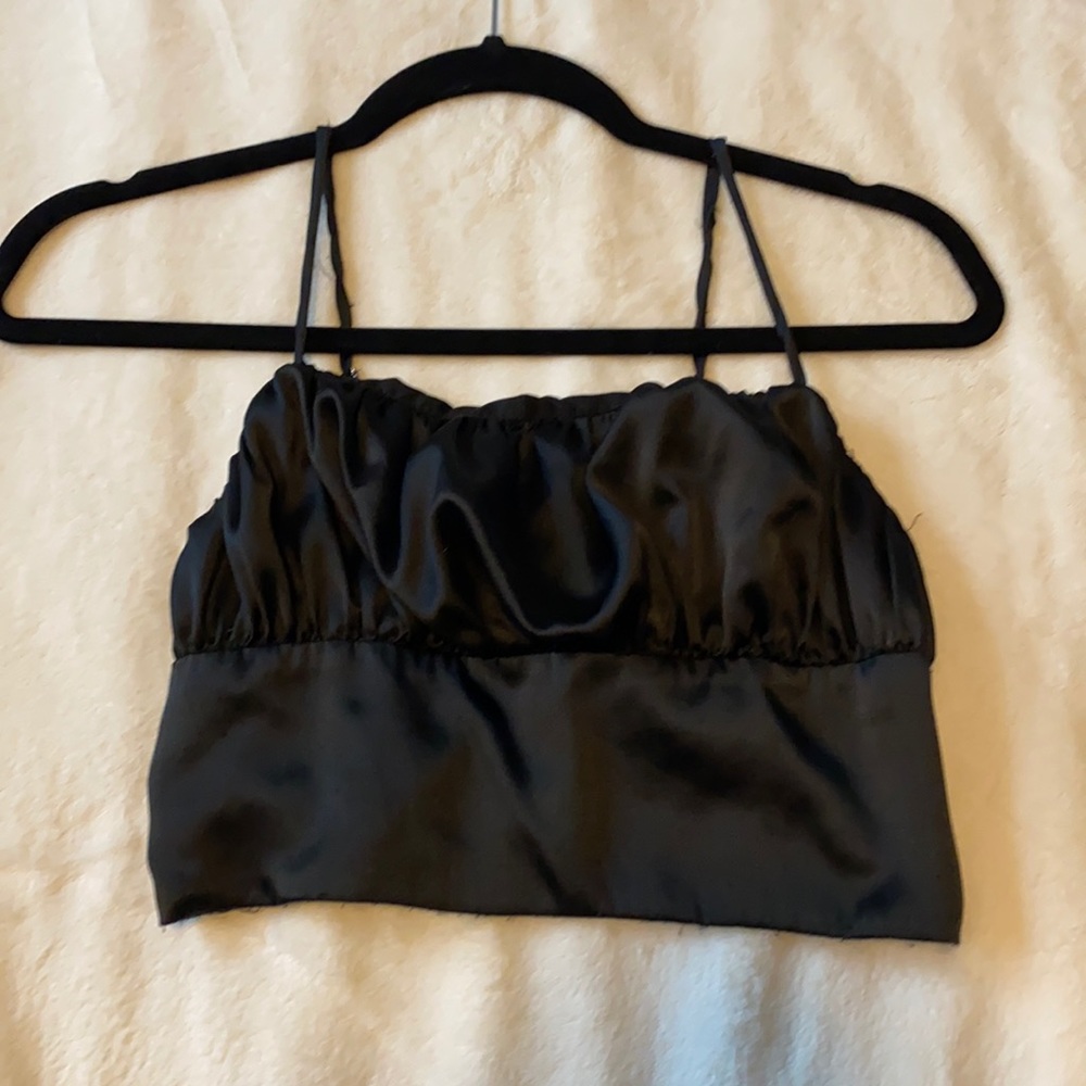 Black silky crop top